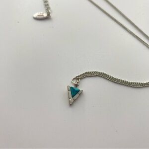 Triangular Turquoise Pendant Necklace Adult Jewels Signed Silver-tone 16”